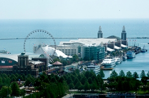 View of the Navy Pier from a hotel window.